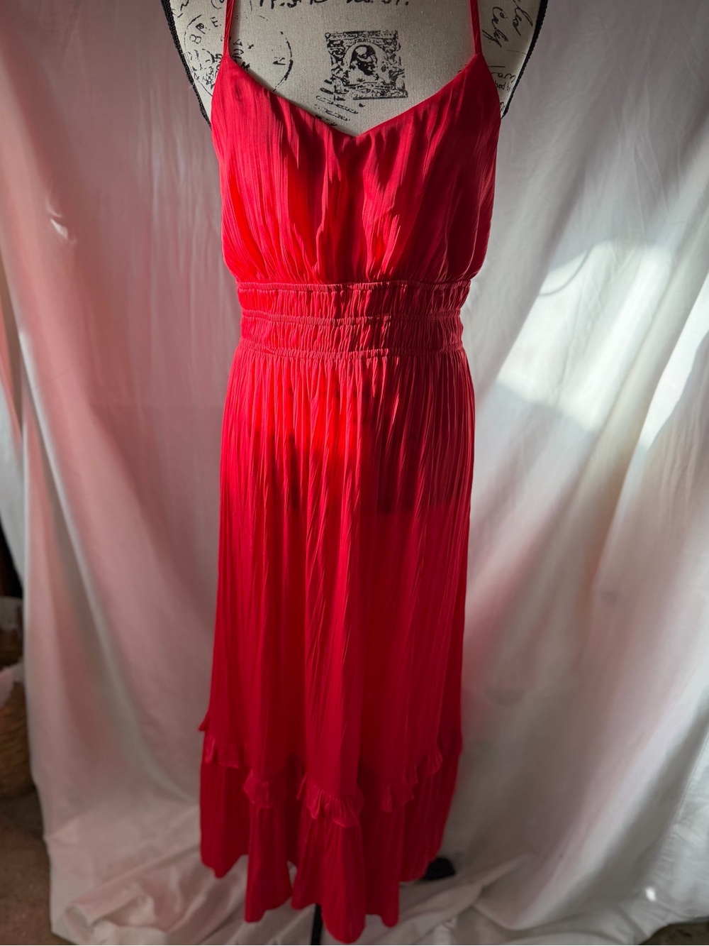 Anthropologie Red Spaghetti-Strap Maxi Dress with adjustable straps